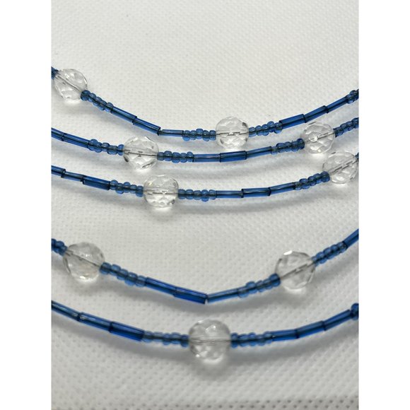 Clear Faceted Crystal & Blue Glass Bugle Beads Multi Layer Silver Tone Necklace‎ - Picture 5 of 10